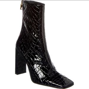 Good American Square Toe Booties Croc Embossed Black Sz 7